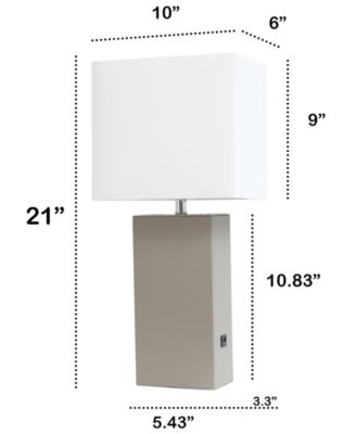 Lalia Home Lexington 21" Leather Base Modern Home D&eacute;cor Bedside Table Lamp with USB Charging Port 