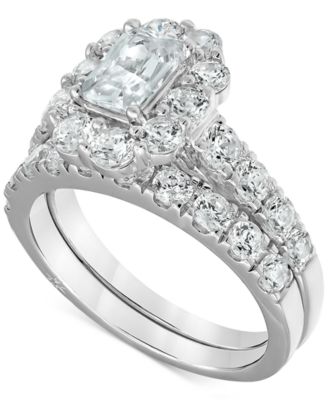 Macy's - Diamond Emerald-Cut & Round Halo Bridal Set (3 ct. t.w.) in 18k White Gold