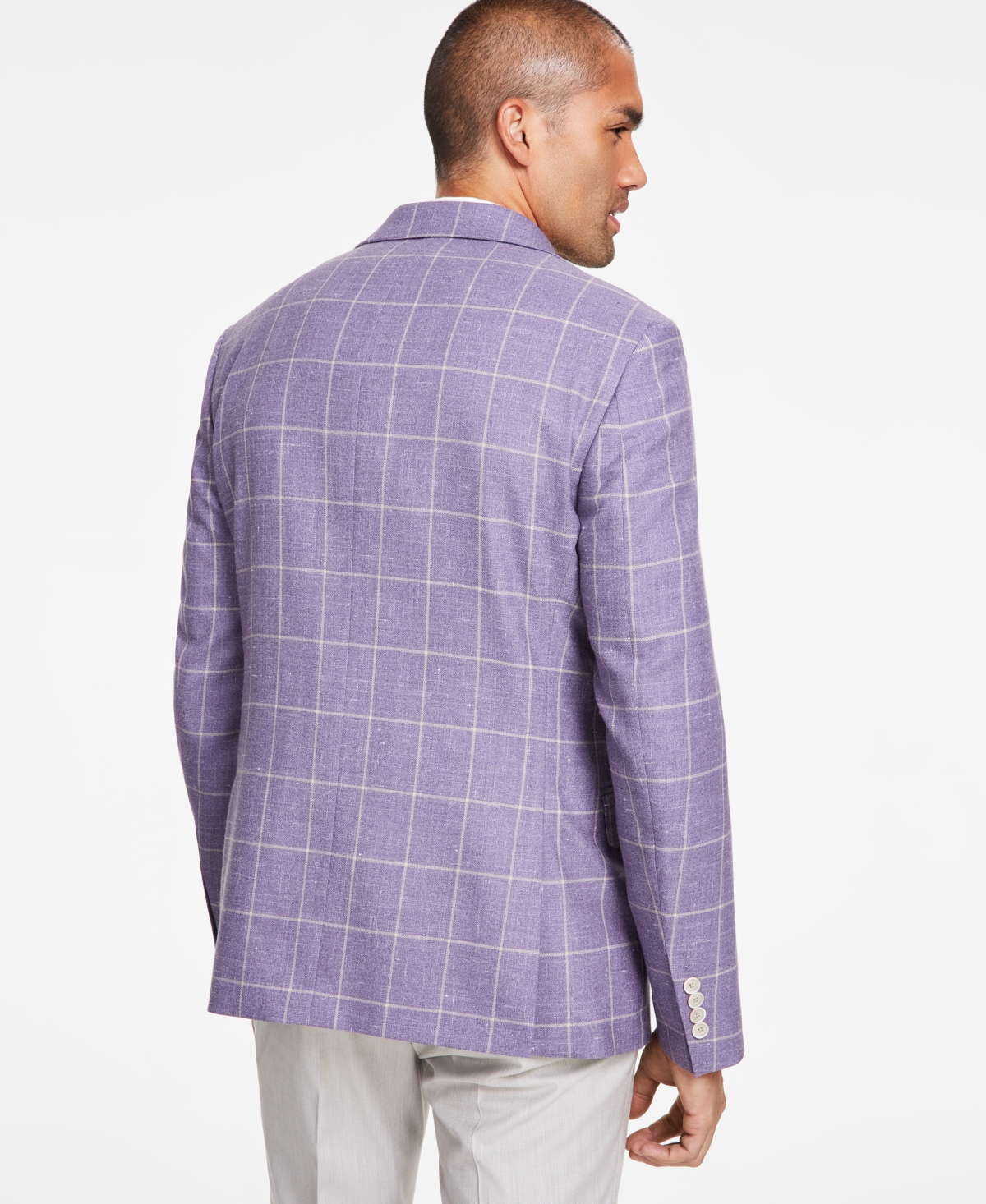 Shop Tallia Men's Slim-fit Windowpane Wool-blend Sport Coat In Purple