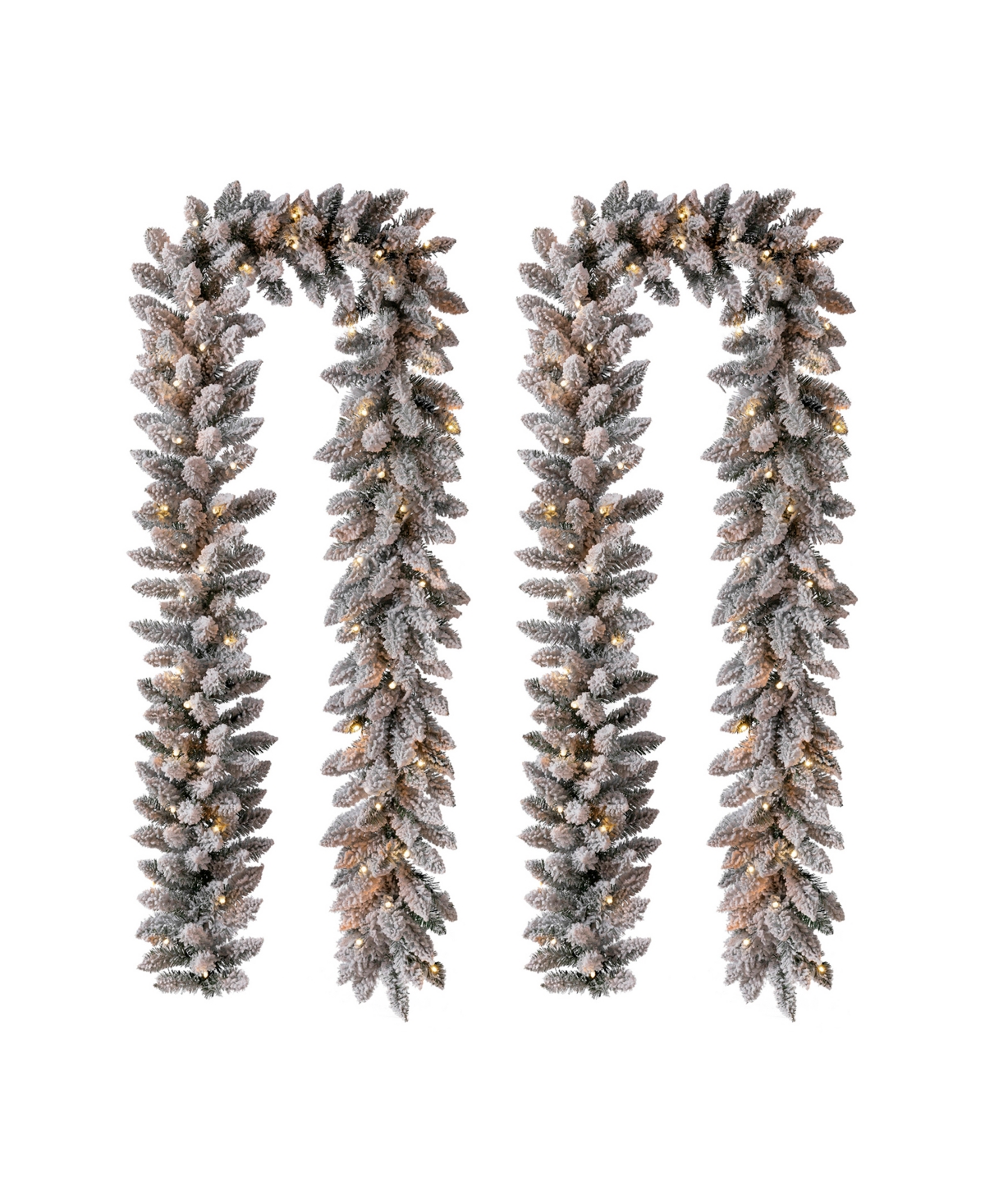 Glitzhome 2 Pack 9' Pre-lit Snow Flocked Christmas Garland With Warm Led Lights In Multi