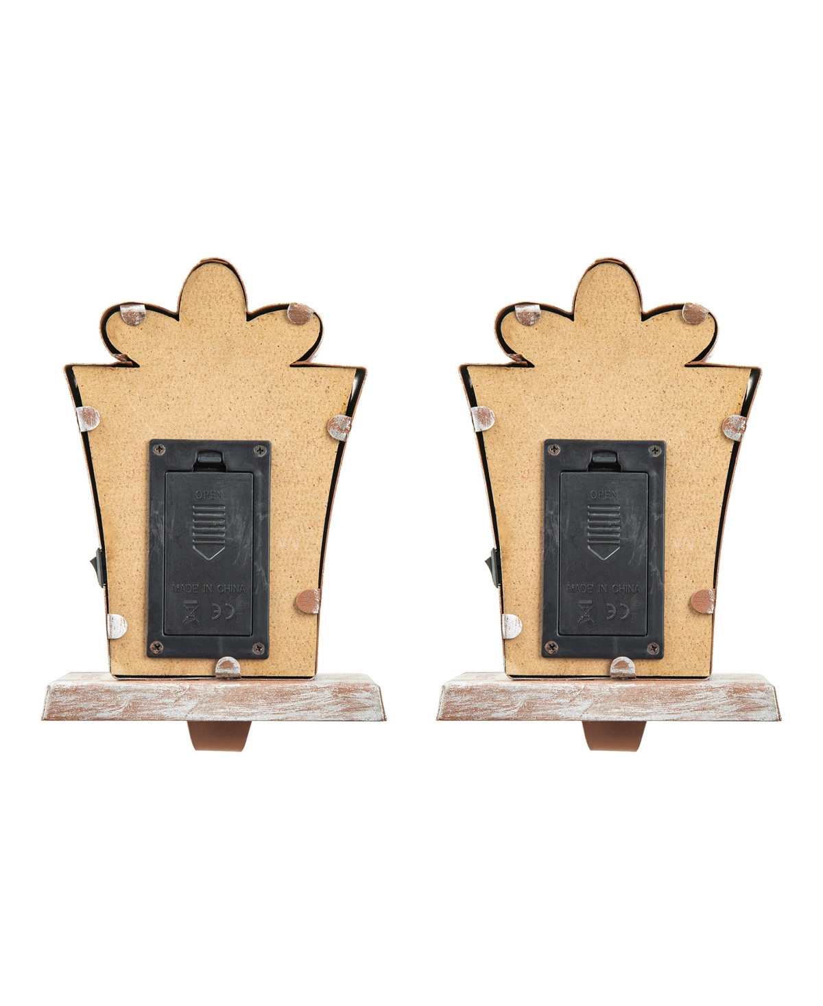Glitzhome 2 Pack Marquee Led Wooden and Metal Gi' Box Stocking Holder