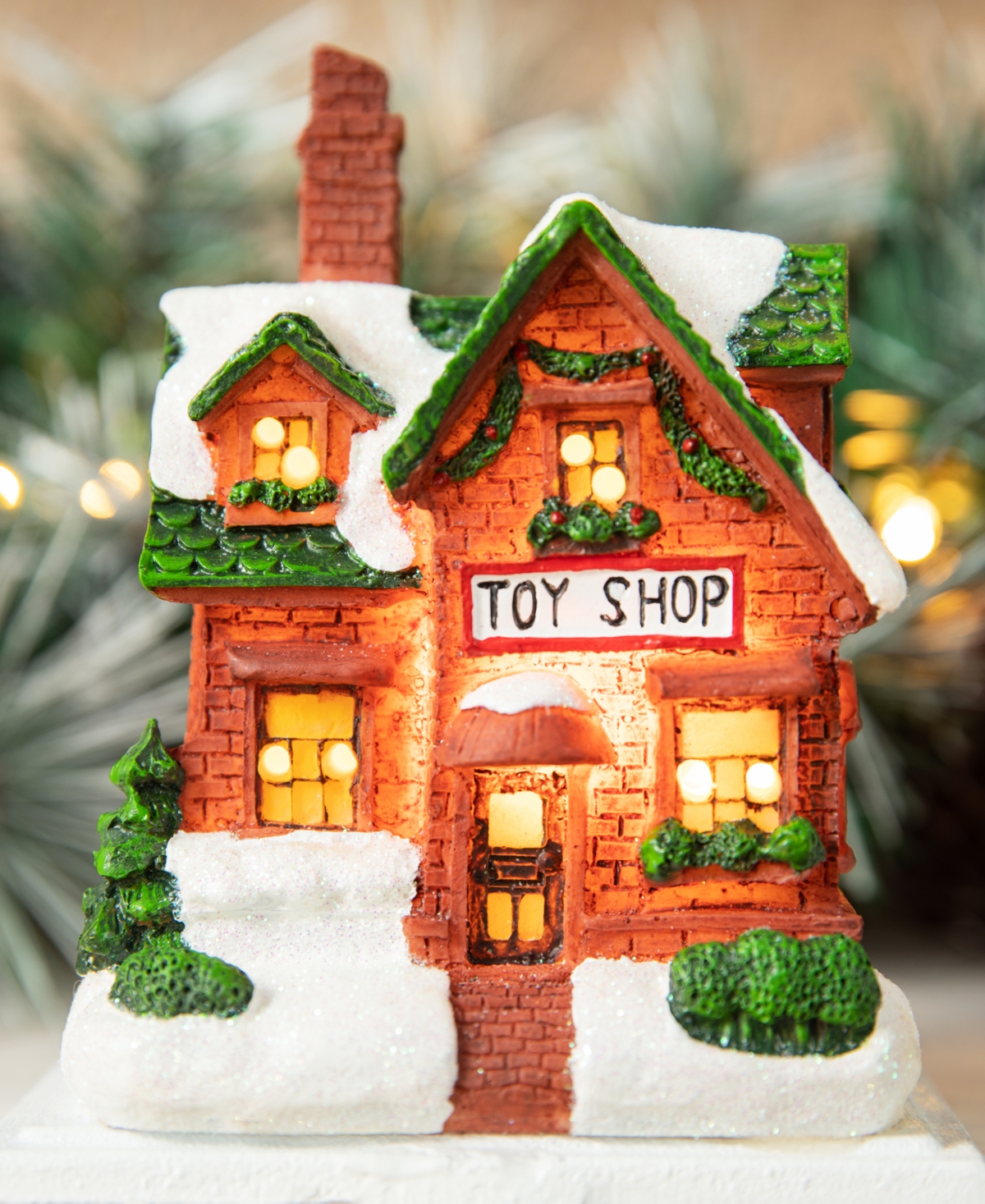 Glitzhome 6" H Set Of 3 Lighted Resin House Stocking Holder In Multi