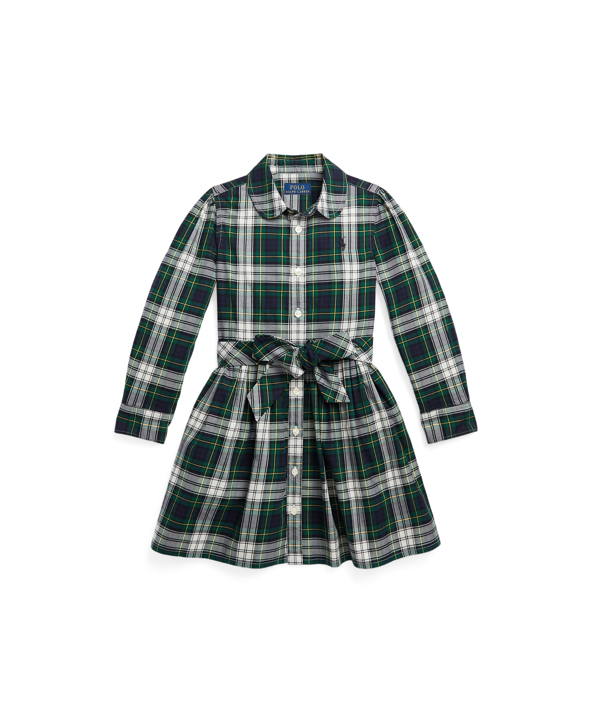 Polo Ralph Lauren Kids' Plaid Cotton Twill Shirtdress In Navy,green Multi