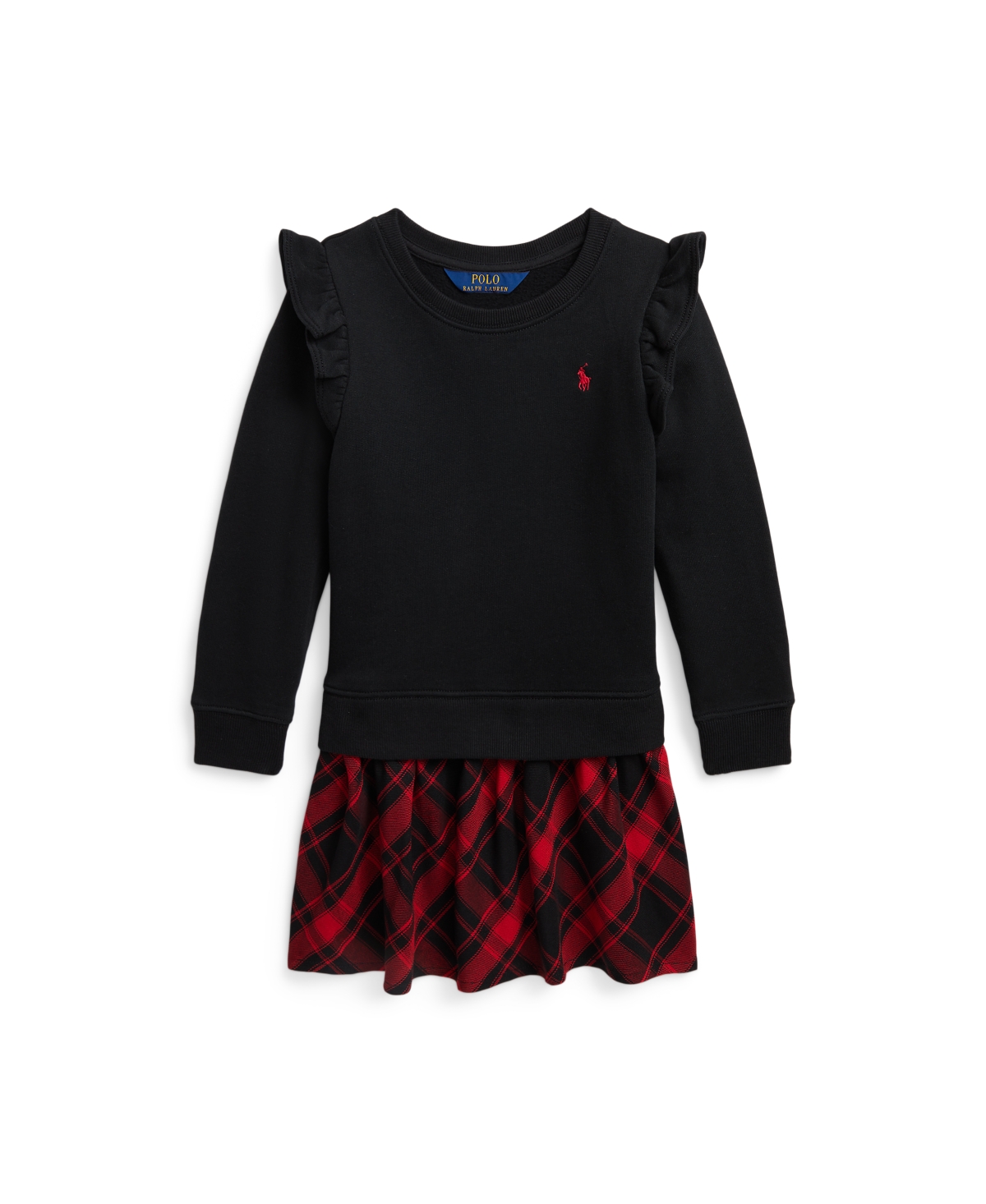 Polo Ralph Lauren Kids' Toddler And Little Girls Plaid Fleece Sweatshirt Dress In Polo Black