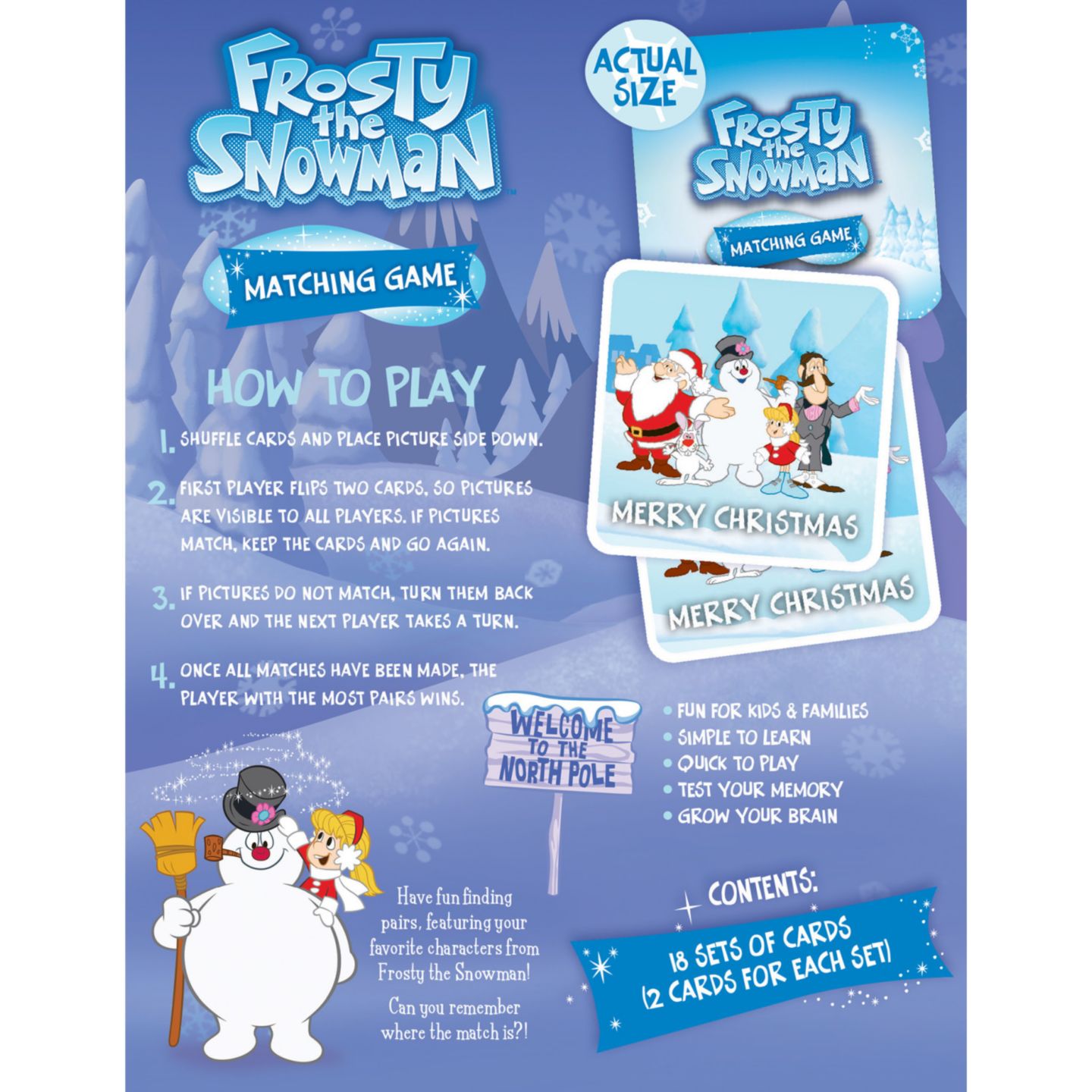 Детская карточная игра MasterPieces Puzzles Frosty the Snowman Matching Memory Card Game, Ages 3+, цвет: Разноцветный — фото 3