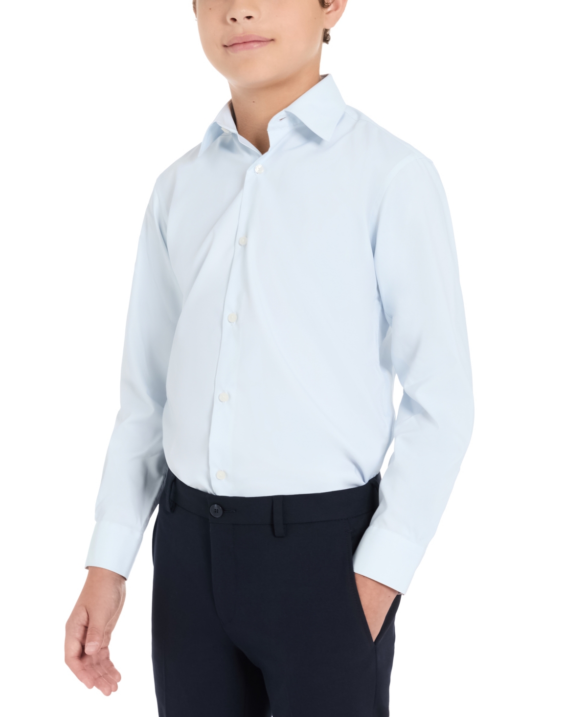 Michael Kors Kids' Big Boys Classic Fit Button Up Dress Shirt In Blue,white