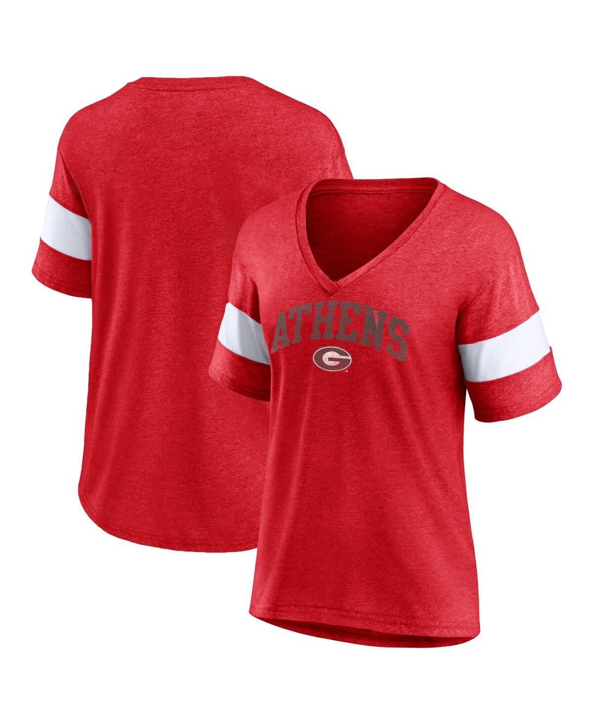 Women's Profile Heather Red Georgia Bulldogs Plus Size Arched City Sleeve Stripe V-Neck T-shirt - Heather Red