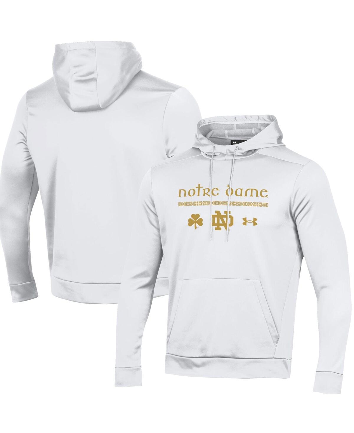 Men's Under Armour White Notre Dame Fighting Irish 2023 Aer Lingus College Football Classic Wordmark Fleece Pullover Hoodie