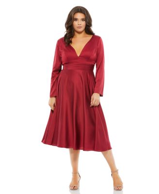 green emerald velvet dress Mac Duggal Women's Plus Size V Neck Embellished Flutter Tiered Long Sleeve Gown main image 1