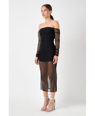 Women's Mesh Off the Shoulder Midi Dress