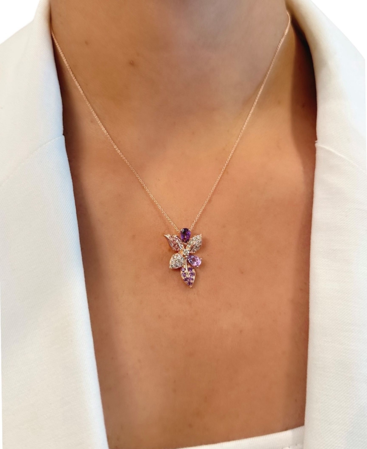 Le Vian Multi-Gemstone (3/4 ct. t.w.) & Nude Diamond (1/3 ct. t.w.) Flower Pendant Necklace in 14k Rose Gold, 18