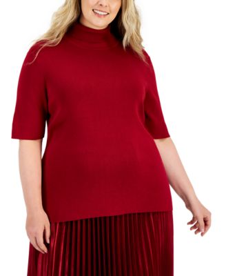 Plus Size Elbow-Sleeve Turtleneck Sweater
