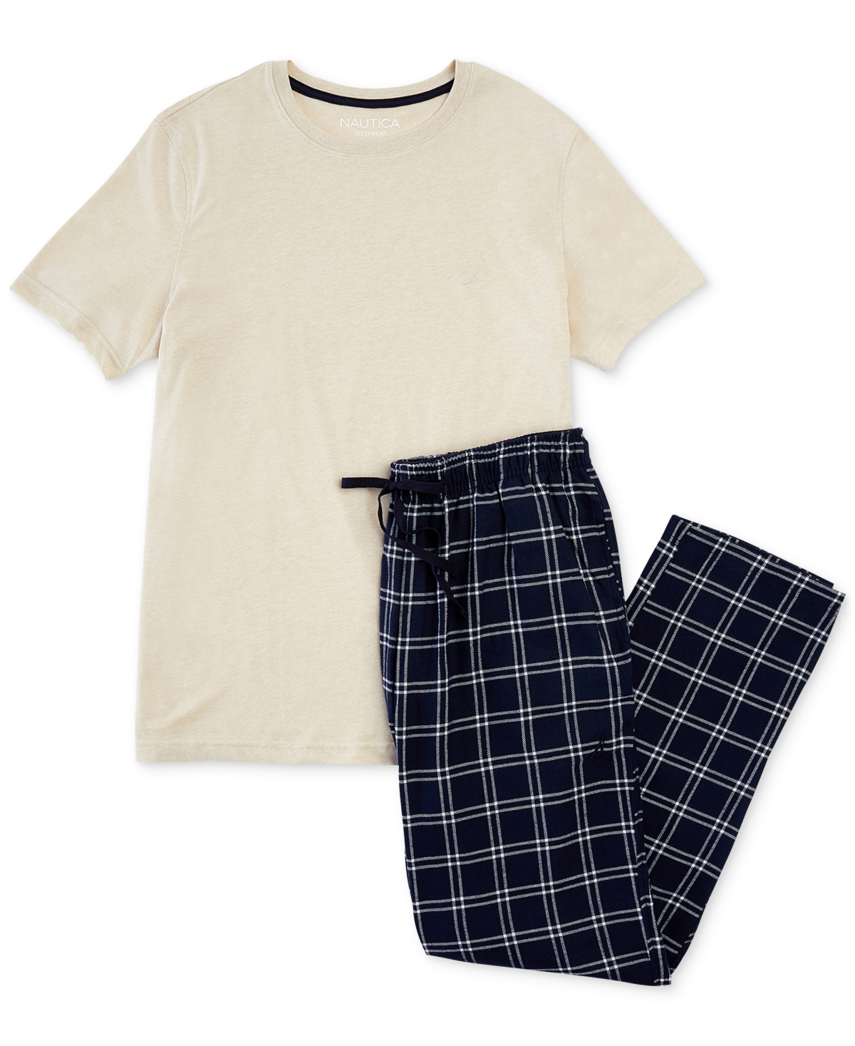 Nautica Men's 2-pc. Classic-fit Solid T-shirt & Plaid Flannel Pajama Pants Set In Oatmeal Heather