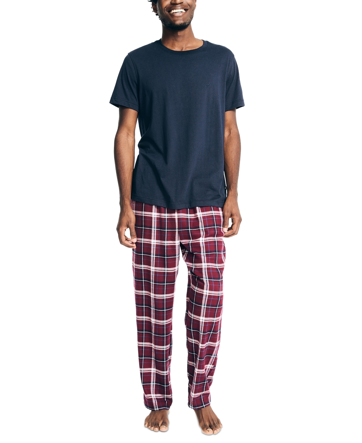 Nautica Nauitica Men's 2-pc. Classic-fit Solid T-shirt & Plaid Flannel Pajama Pants Set In Navy