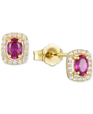 Lab-Grown Sapphire (3/8 ct. t.w.) & Lab-Grown White Sapphire (1/8 ct. t.w.) Oval Halo Stud Earrings in Sterling Silver (Also in Additional Gemstones)