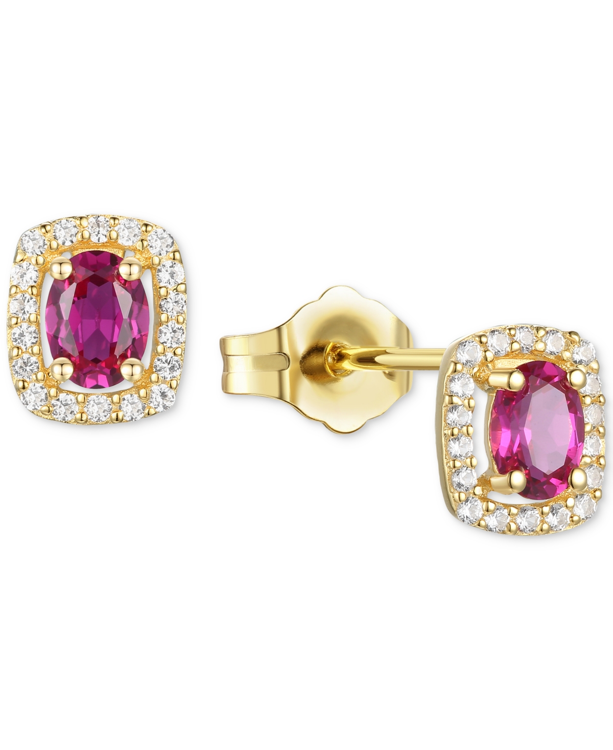 Lab-Grown Sapphire (3/8 ct. t.w.) & Lab-Grown White Sapphire (1/8 ct. t.w.) Oval Halo Stud Earrings in Sterling Silver (Also in Additional Gemstones)