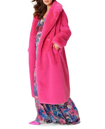 Adrienne Landau Ruby Faux Fur Coat Fuschia Red / XL