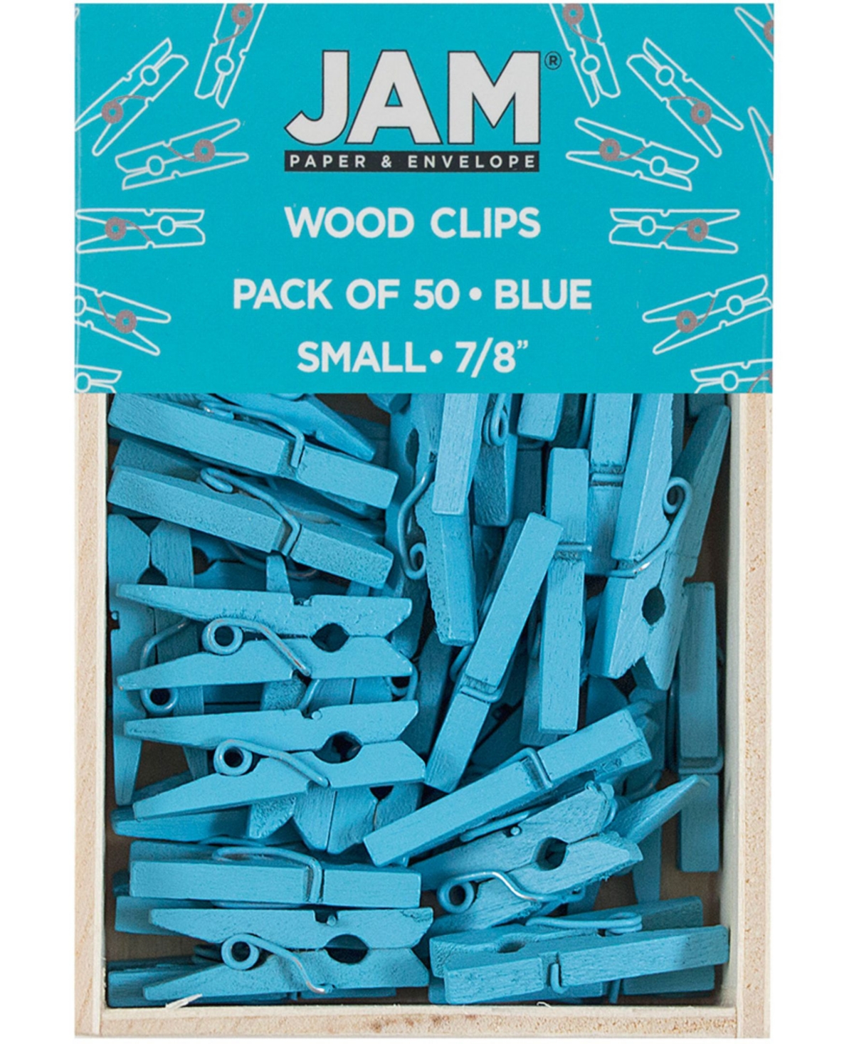 Wood Clip Clothespins - Small - 0.88" - 50 Clothes Pins Per Pack - Blue
