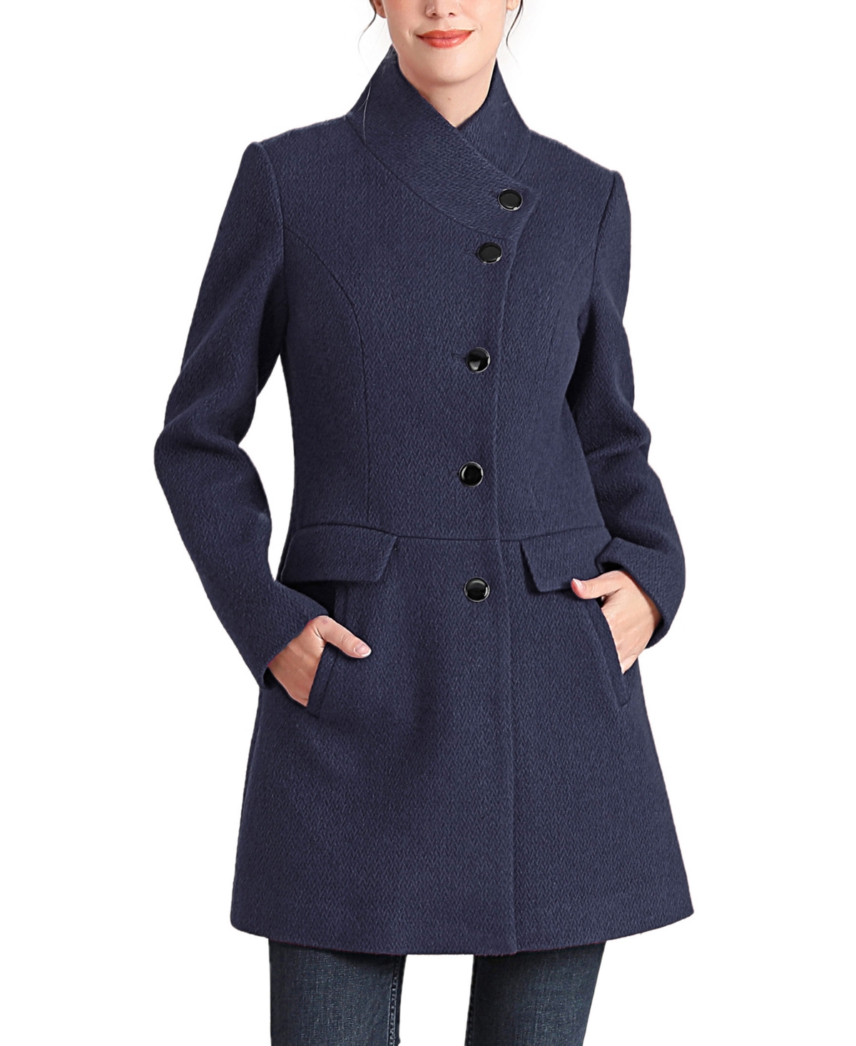 Kimi + Kai Women's Nora Stand Collar Boucle Wool Coat - Navy