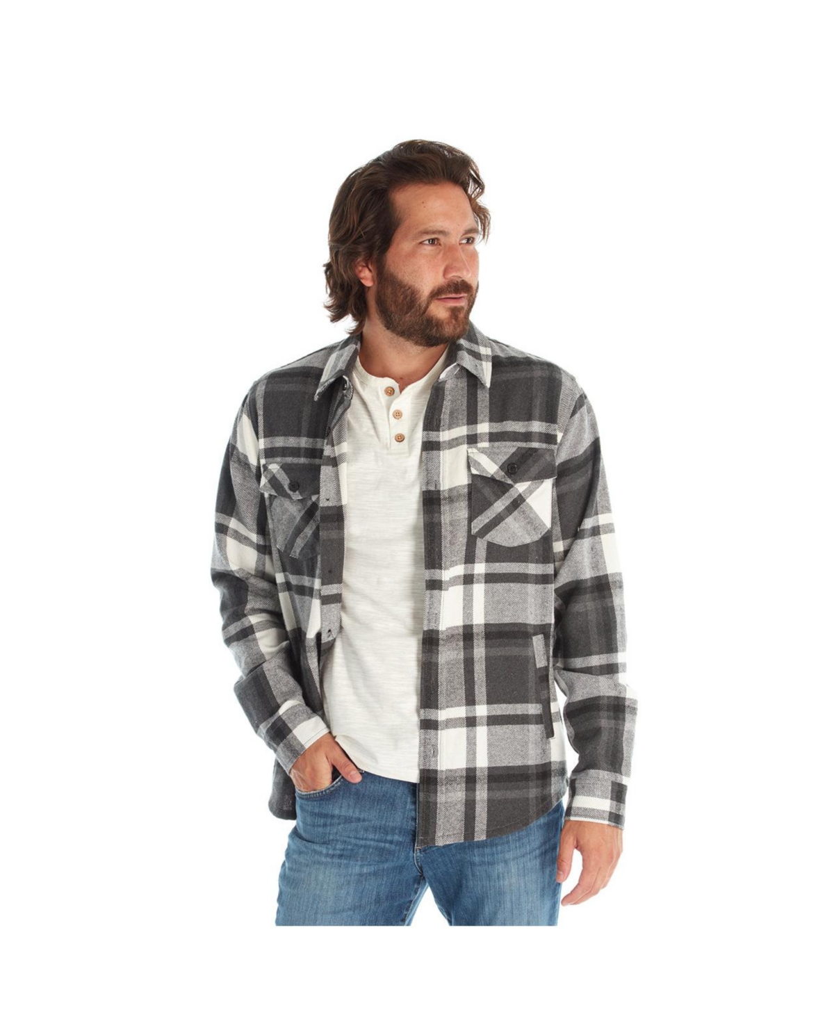 Clothing Men's Long Sleeve Plaid Shirt Jacket - Charcoal