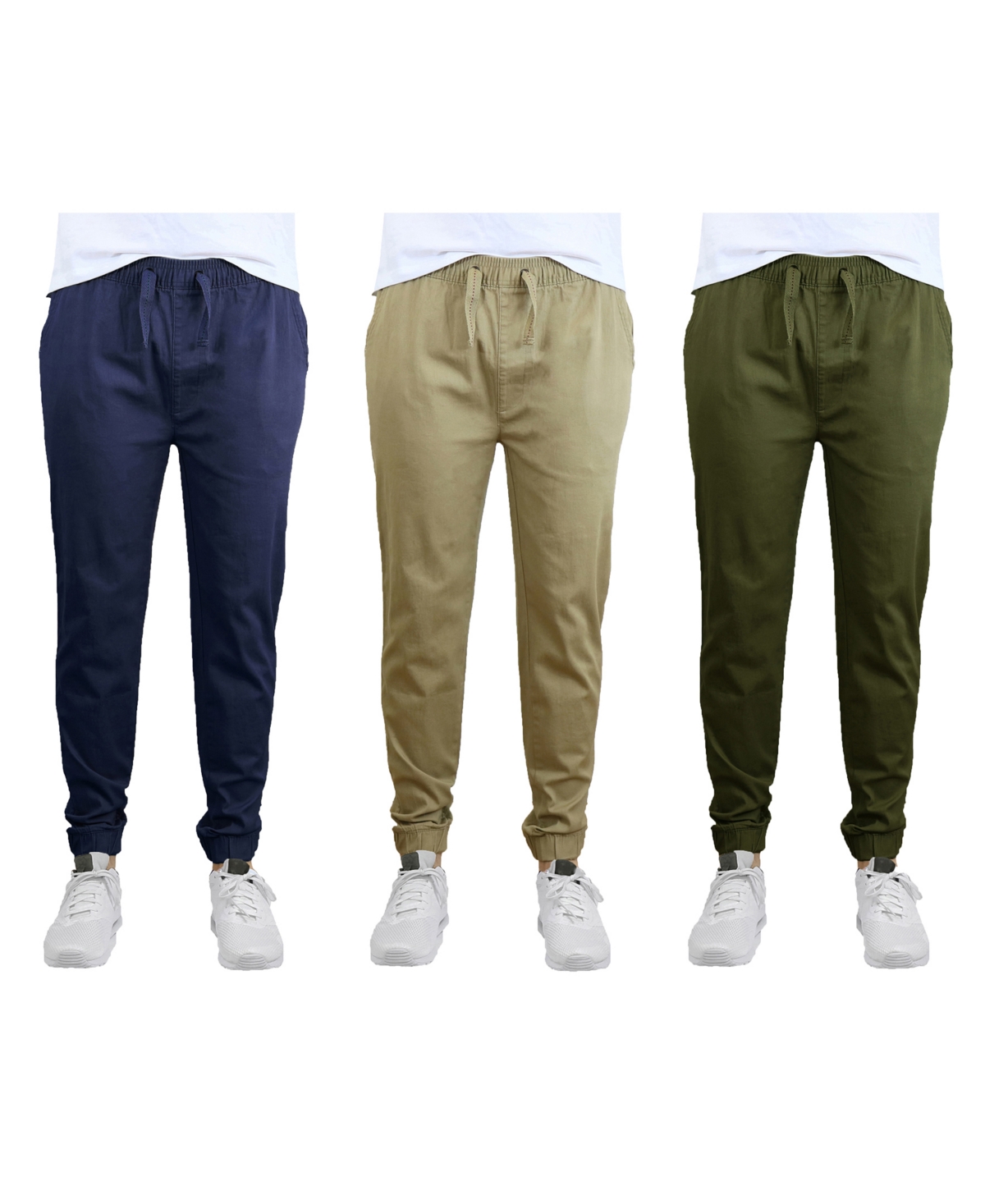 Galaxy By Harvic Men's Slim Fit Basic Stretch Twill Joggers, Pack of 3 - Khaki and Olive