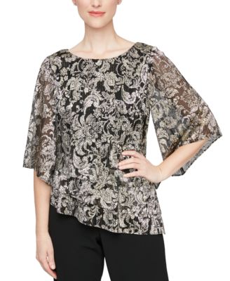 Alex Evenings - Women's Metallic Asymmetric Tiered Top