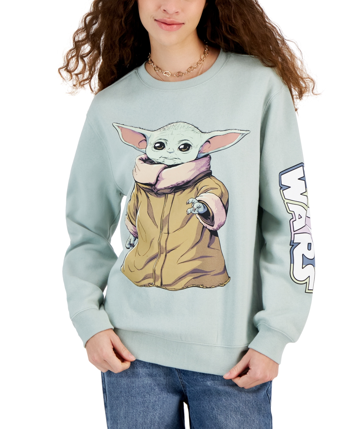 Star Wars Juniors' The Child Graphic Long-sleeve Sweatshirt In Aqua Grey