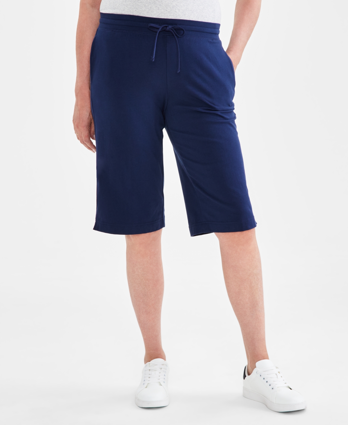 Shop Style & Co Women's Mid Rise Sweatpant Bermuda Shorts, Created For Macy's In Industrial Blue