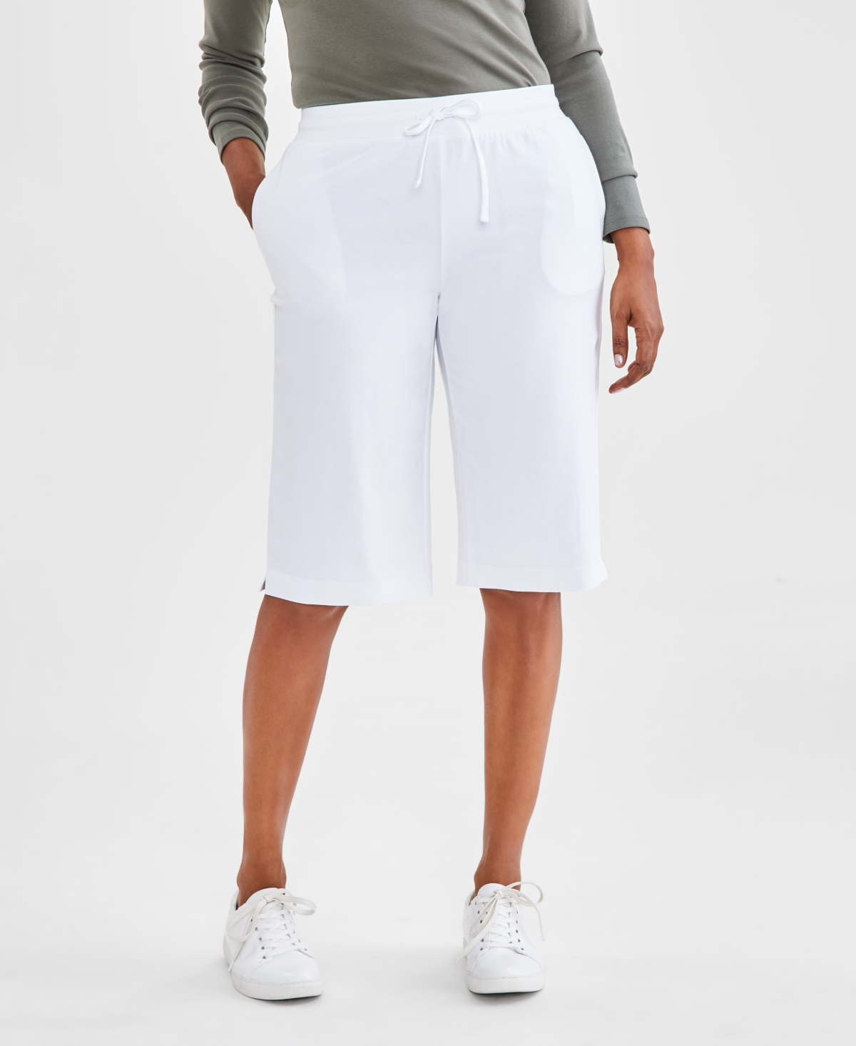 Style & Co Women's Mid Rise Sweatpant Bermuda Shorts, Created For Macy's In Bright White