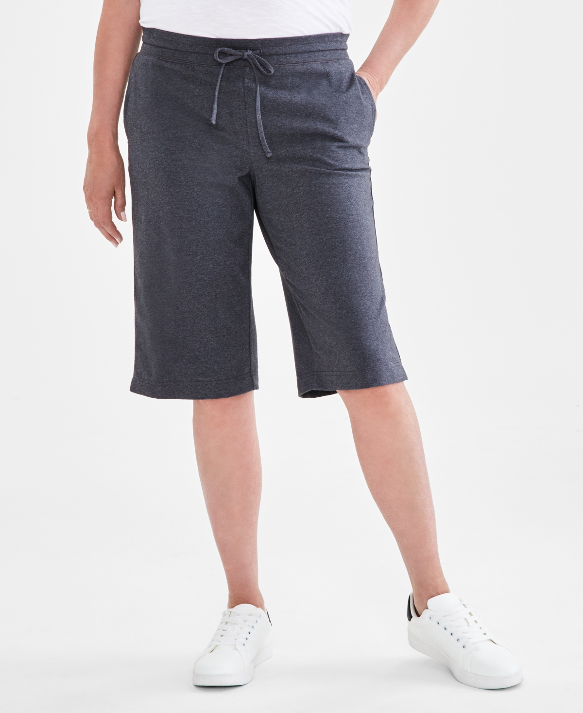 Style & Co Women's Mid Rise Sweatpant Bermuda Shorts, Created For Macy's In Charcoal Heather