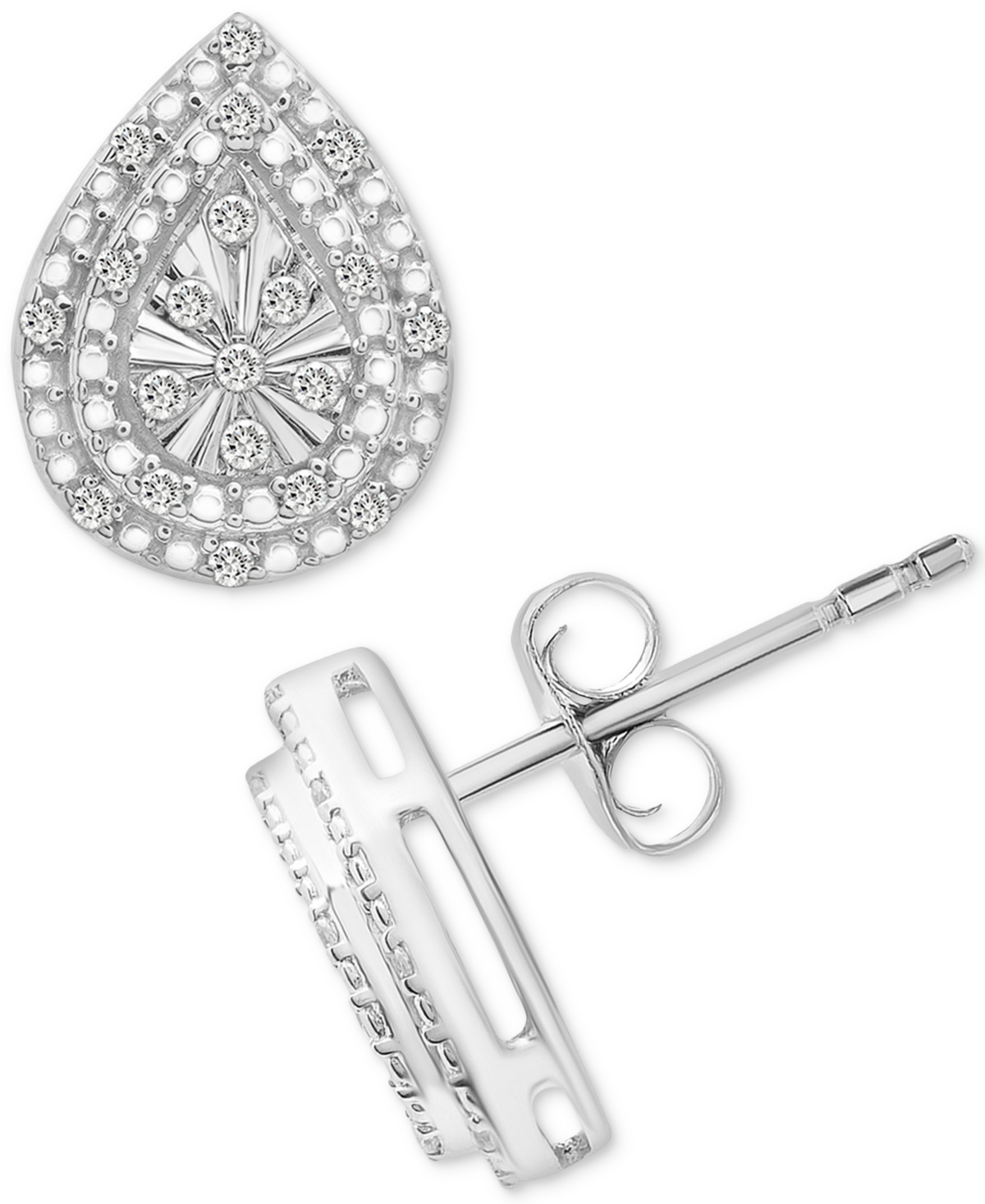 Macy's Diamond Pear Cluster Stud Earrings (1/4 Ct. T.w.) In Sterling Silver In Sterling Silver