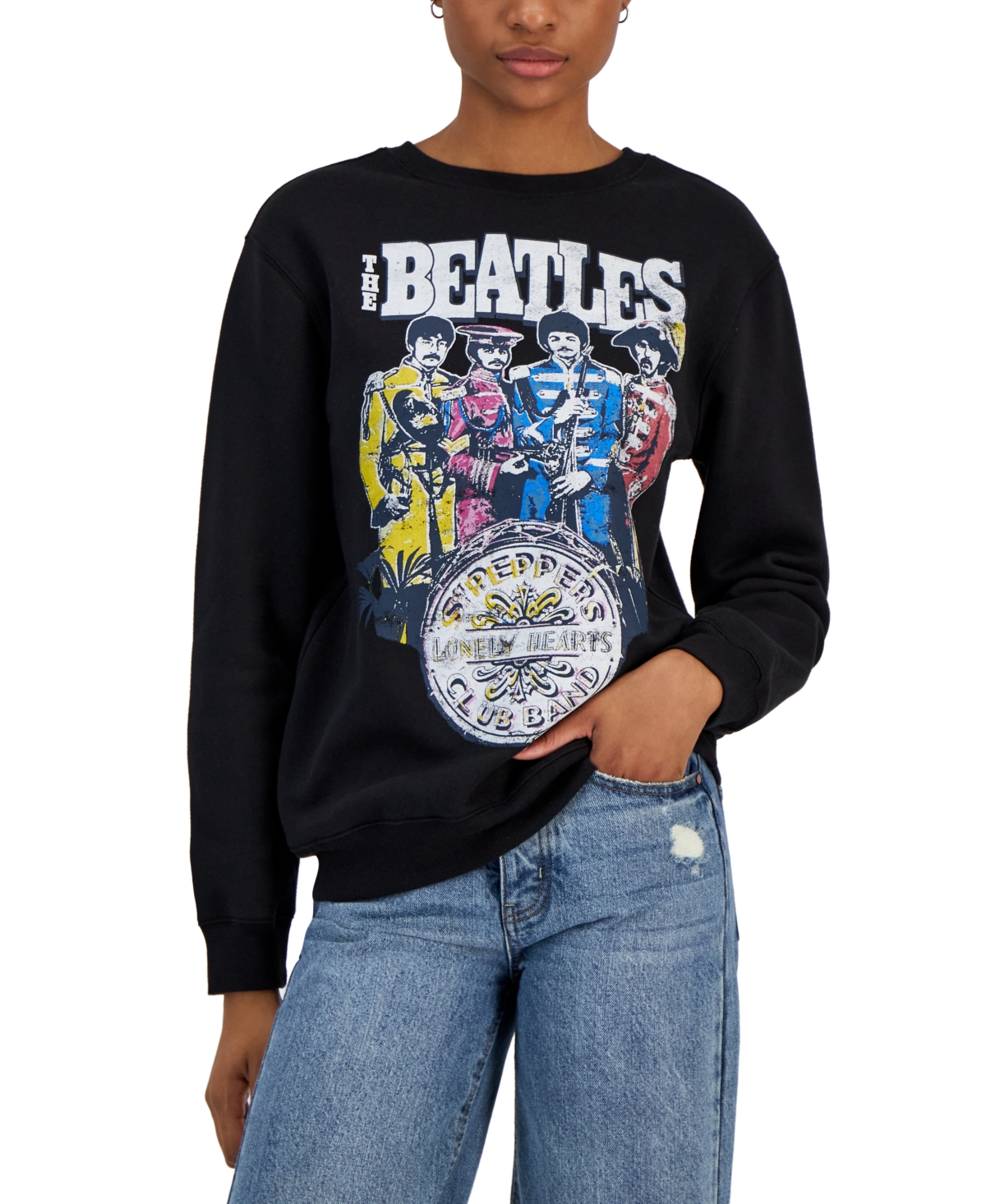Love Tribe Juniors' The Beatles Sgt. Peppers Graphic Print Sweatshirt In Black