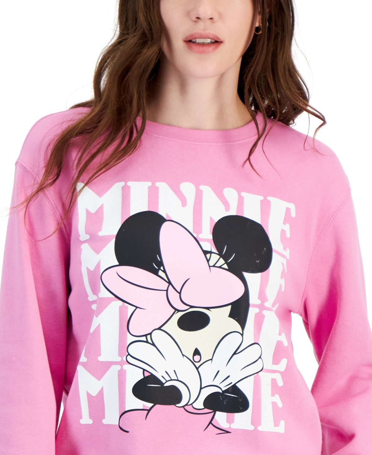 Shop Disney Juniors' Minnie Mouse Crewneck Sweatshirt In Pink