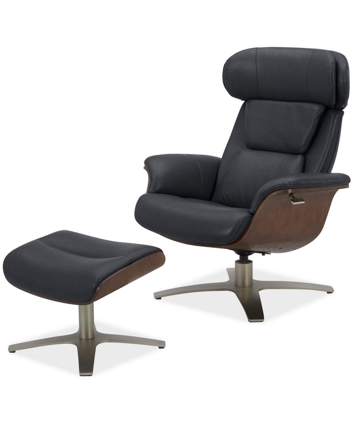 Furniture Janer Leather Swivel Chair & Ottoman Set, Created For Macy's In Black