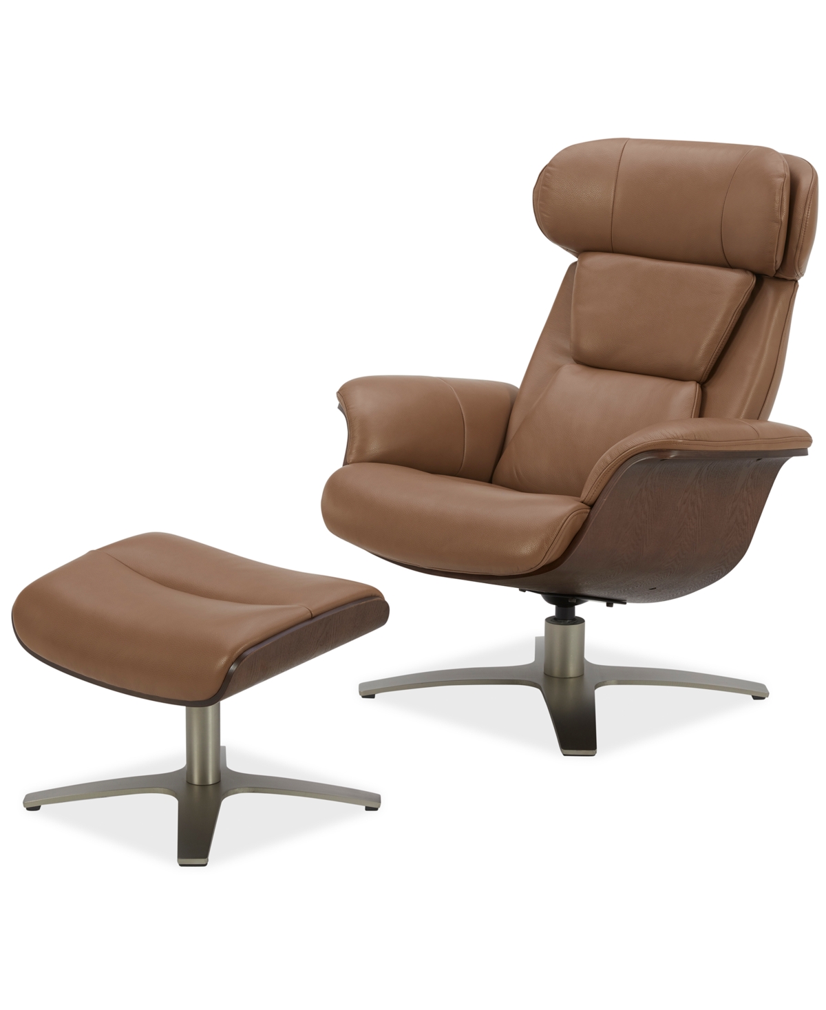 Furniture Janer Leather Swivel Chair & Ottoman Set, Created For Macy's In Butternut