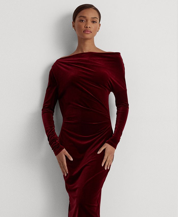 Lauren Ralph Lauren Women's Drop-Shoulder Velvet Dress - Macy's