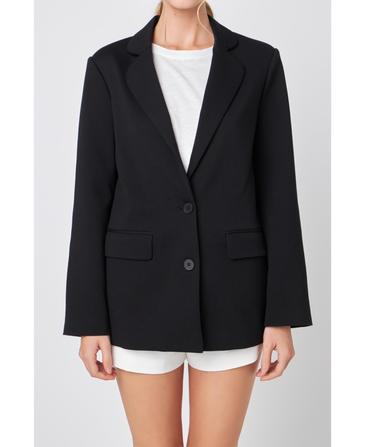English Factory Curved Lapel Stretch Cotton Blazer In Black