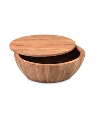 Eske 35.5" Acacia Wood Round Storage Coffee Table