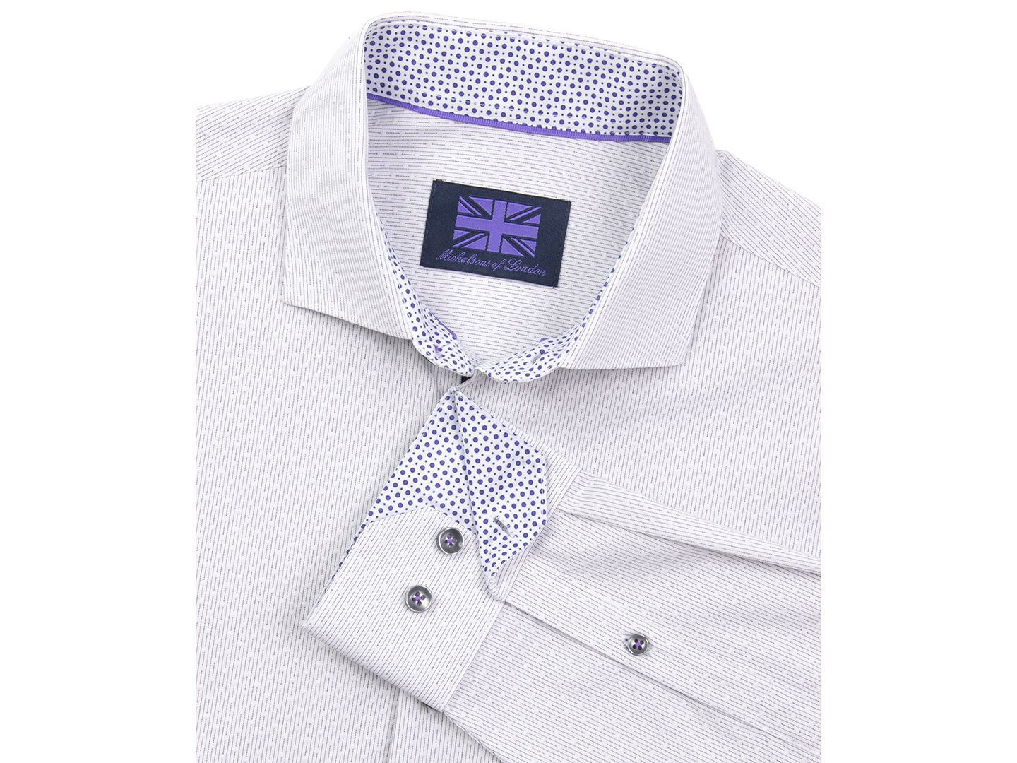 Мужская рубашка MICHELSONS OF LONDON Regular-Fit Fine Stripe Dress Shirt, цвет: Белый чёрный — фото 4