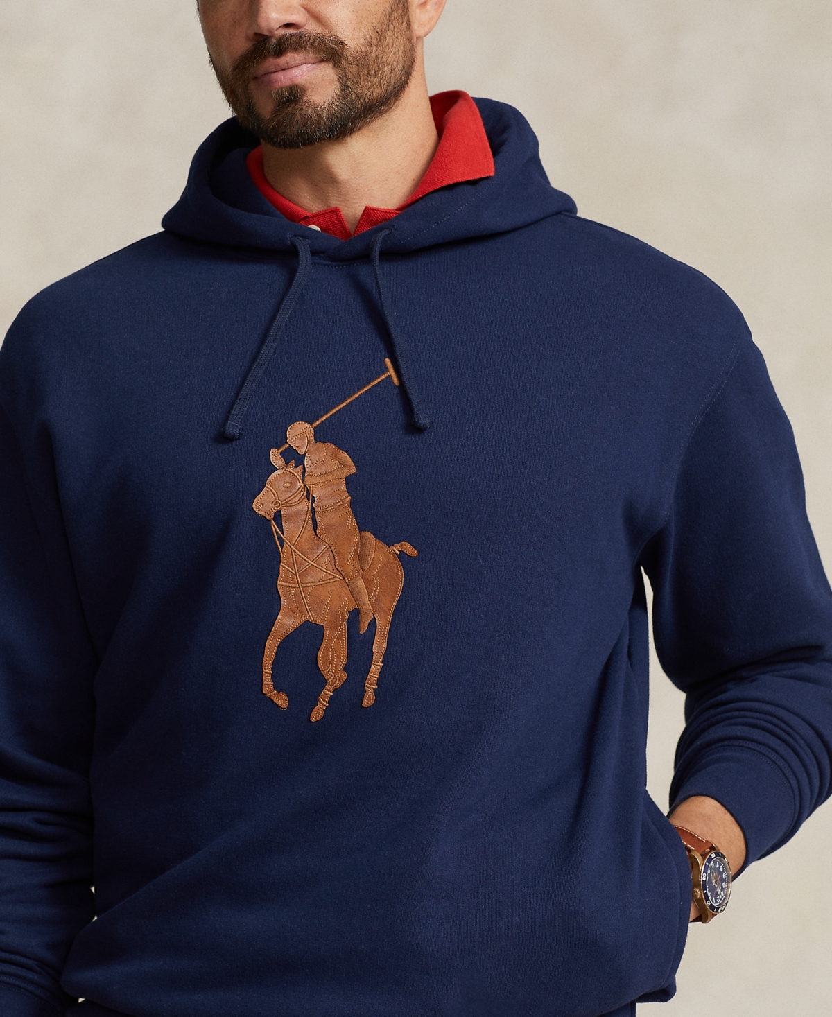 Polo Ralph Lauren Men's Big & Tall Polo Bear Fleece Hoodie - Cruise Navy Multi - Size 3Lt