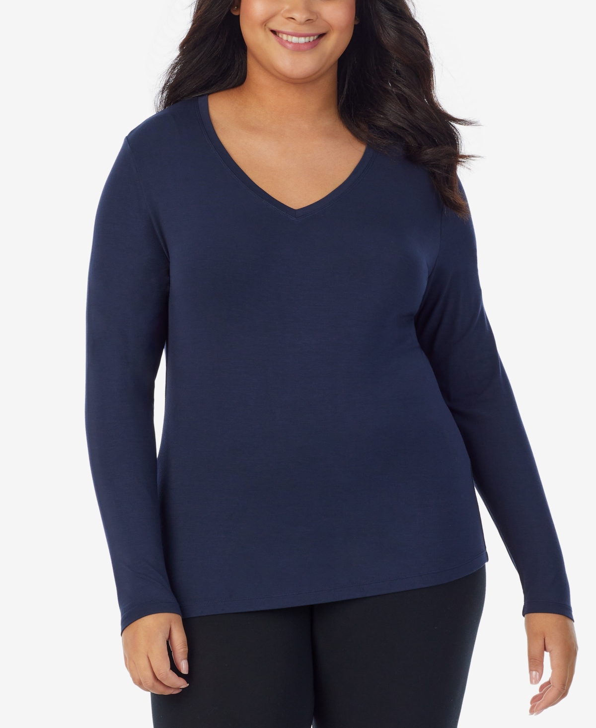 Cuddl Duds Plus Size Softwear Long-Sleeve V-Neck Top