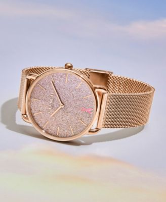 COACH Women's Elliot Breast Cancer Awareness Glitter and Carnation Gold Tone Mesh Bracelet Watch 36mm