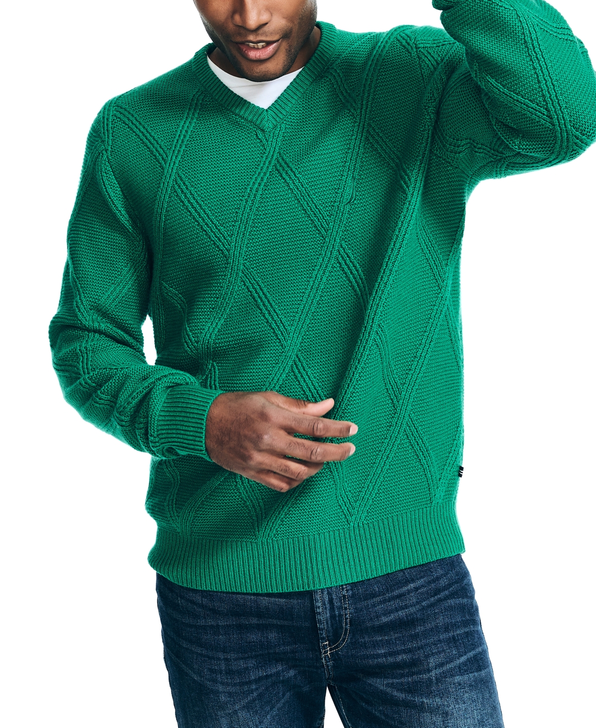 Men s Classic fit Textured V neck Sweater In Parrot Green