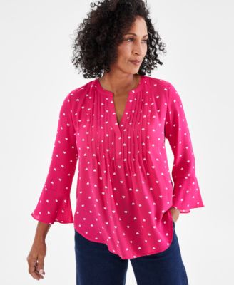 Style & Co - Women's Pleated Bell-Sleeve Split-Neck Top