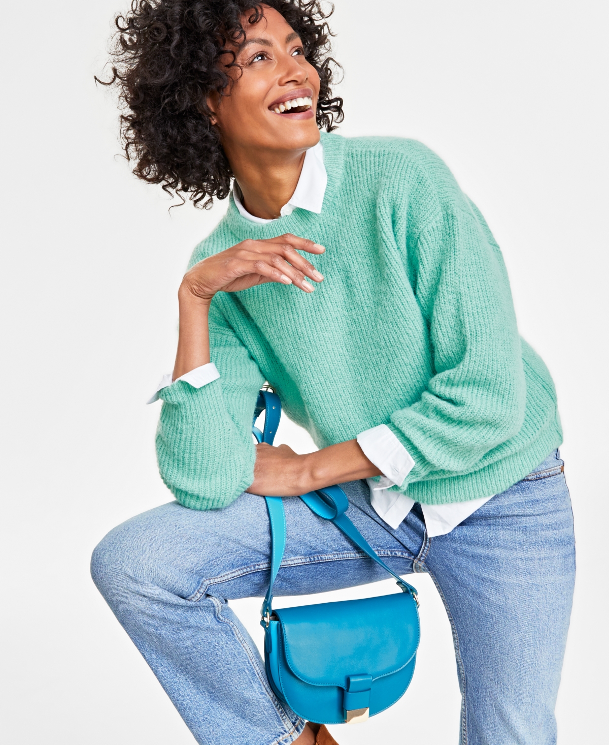 On 34th Plus Size Crewneck Long-sleeve Shaker Sweater, Created For Macy's In Neptune Beso