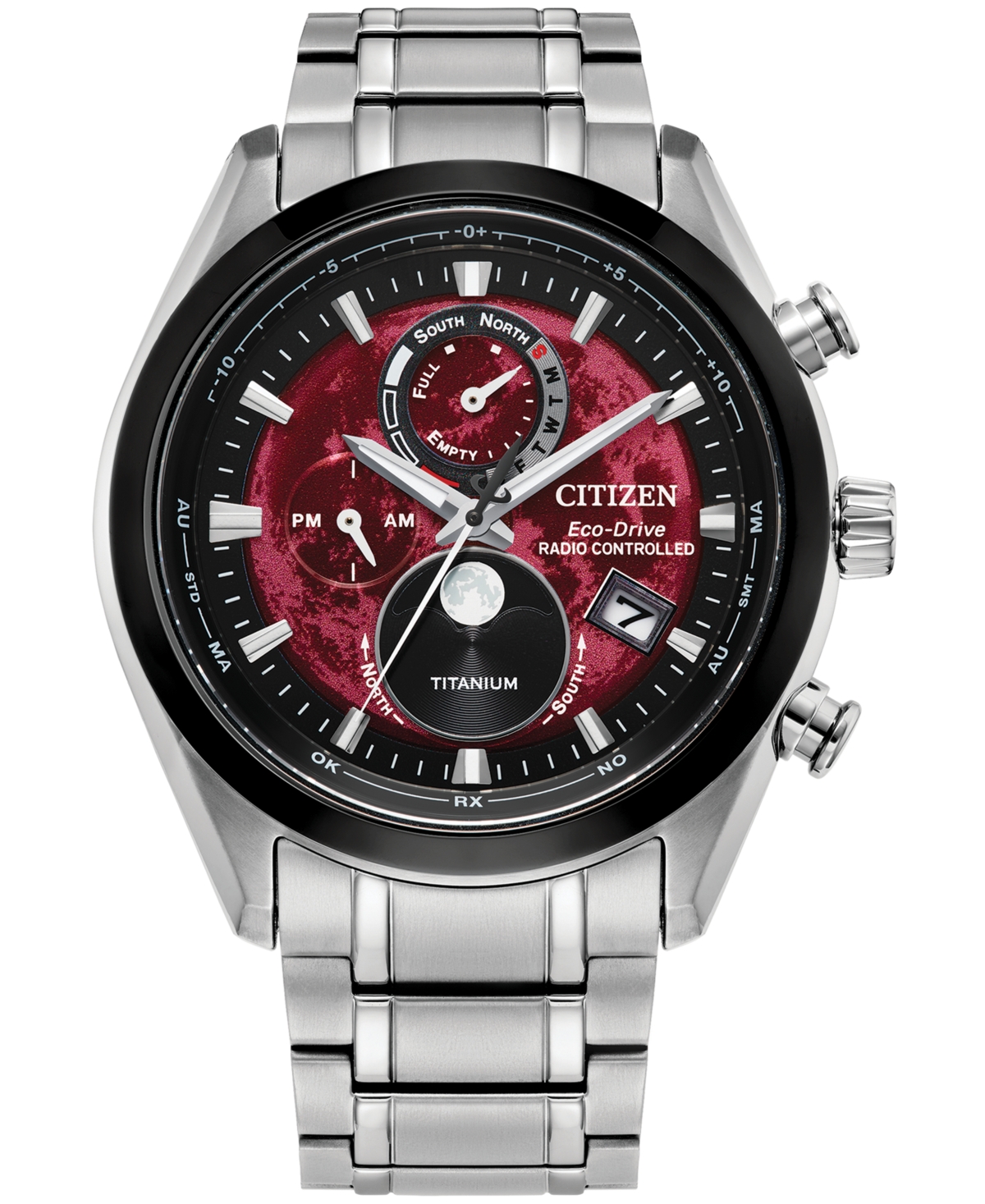 Citizen Men's Tsuki-yomi A-t Chronograph Sport Luxury Eco-drive Silver-tone Titanium Bracelet Watch 43mm