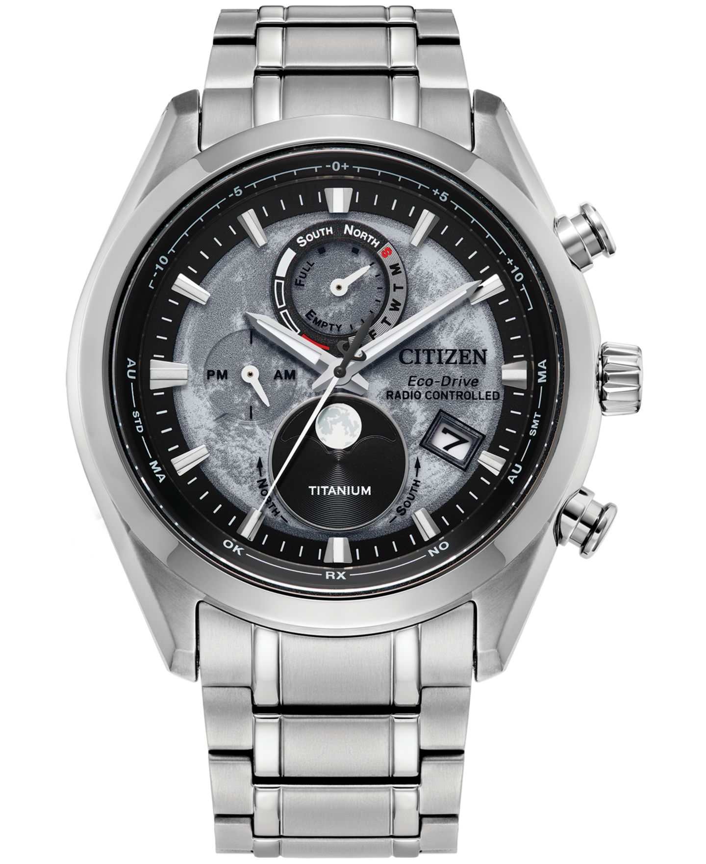 Мужские часы Citizen Tsuki-yomi A-T Chronograph Sport Luxury Eco-Drive Silver-Tone Titanium Bracelet Watch 43mm — фото 1