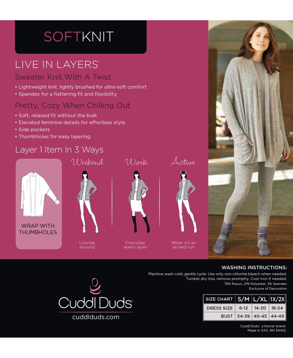 Women's cuddl duds soft knit wrap cardigan cheap