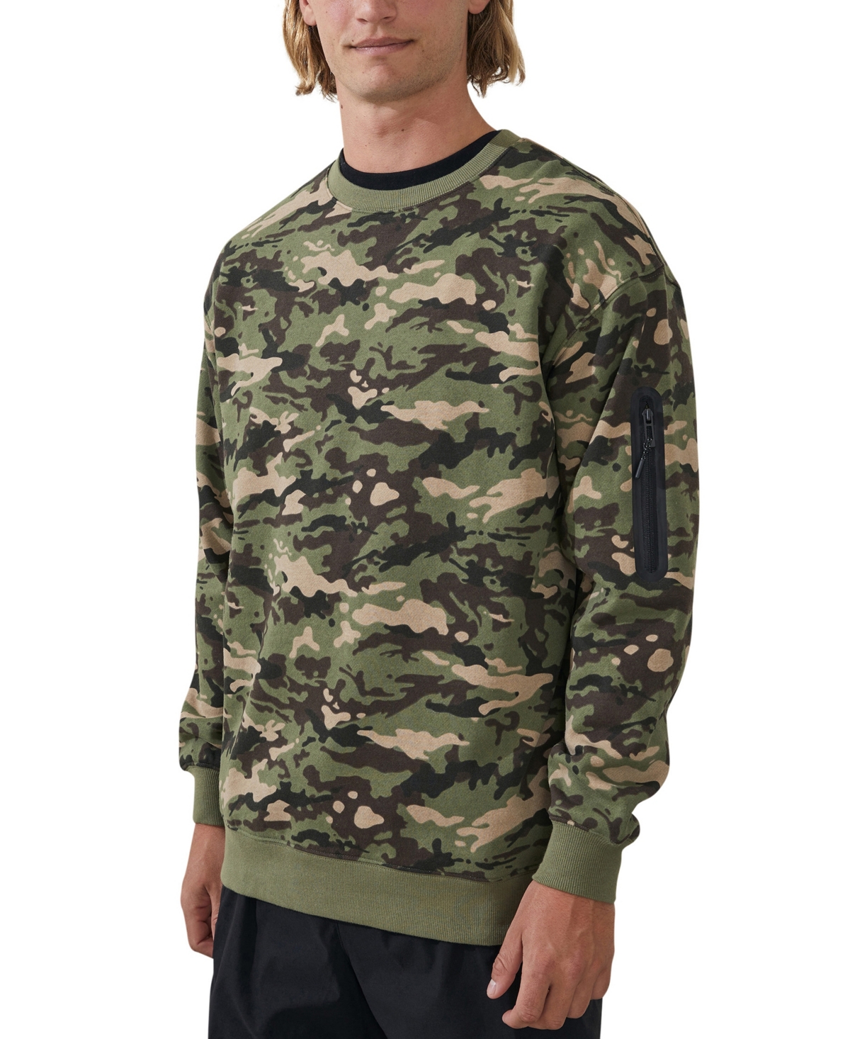 Cotton On Men's Active Crew Fleece Sweatshirt In Green Camo