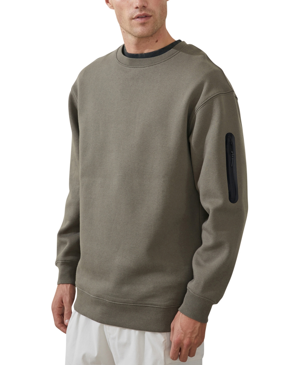 Cotton On Men's Active Crew Fleece Sweatshirt In Military